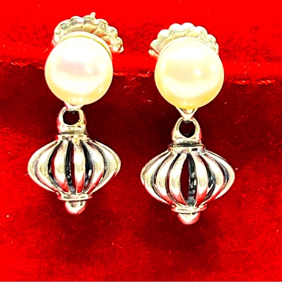 Lagos Caviar 8.5 mm Pearl Stud Drop Dangle Fluted Sterling silver Earrings .925 - Picture 1 of 13